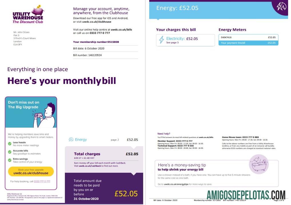 Em branco modelo de fatura de serviços públicos de eletricidade para armazém de serviços públicos do Reino Unido em formato Word e PDF (6 páginas) 1 2